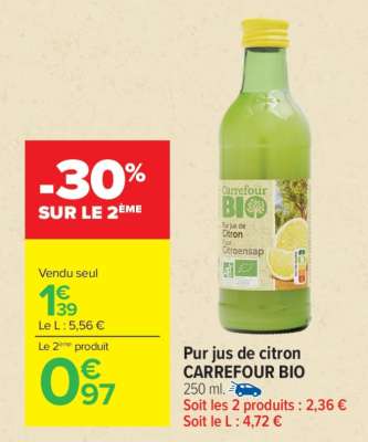 Pur jus de citron CARREFOUR BIO