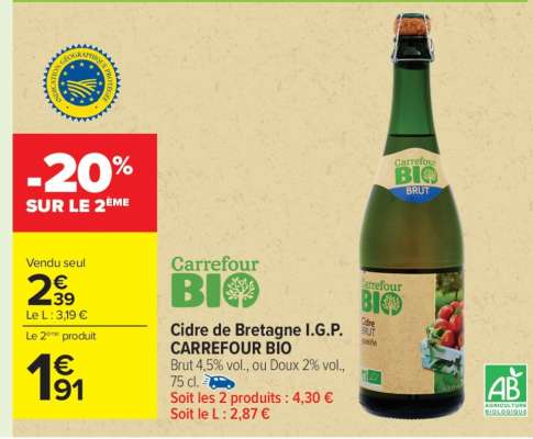 Cidre de Bretagne I.G.P. CARREFOUR BIO