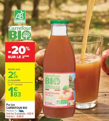 Pur jus CARREFOUR BIO Pomme, 1 L