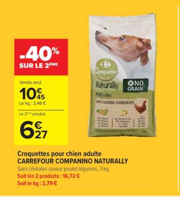Croquettes pour chien adulte CARREFOUR COMPANINO NATURALLY