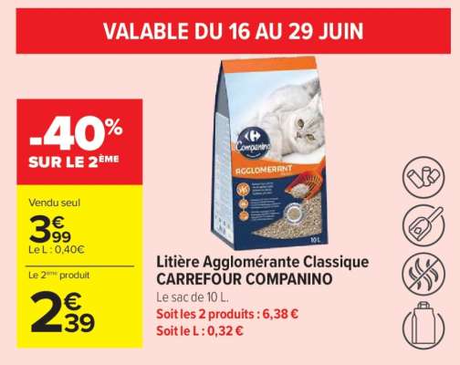 Litière Agglomérante Classique CARREFOUR COMPANINO
