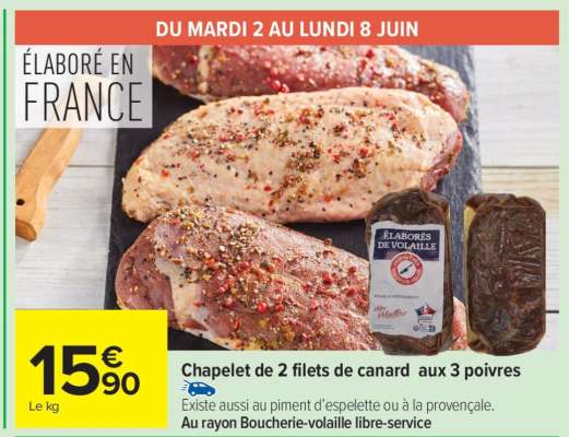 Chapelet de 2 filets de canard aux 3 poivres