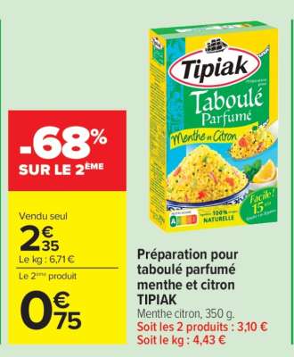 Tipiak Taboulé Parfumé Menthe et Citron