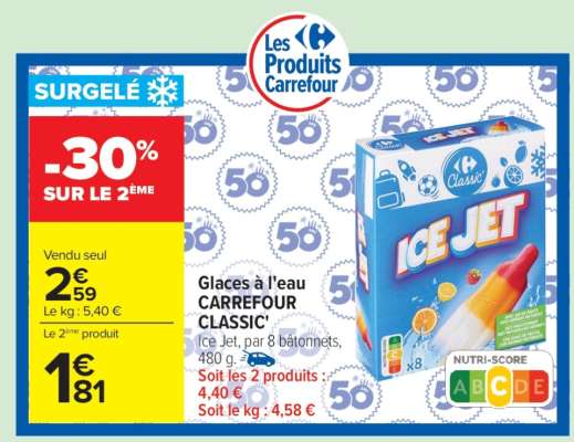 Glaces à l'eau CARREFOUR CLASSIC'