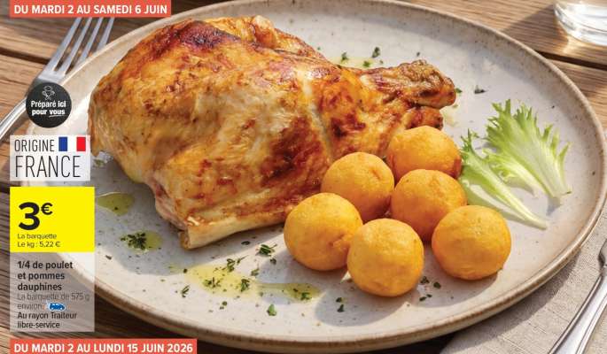 1/4 de poulet et pommes dauphines