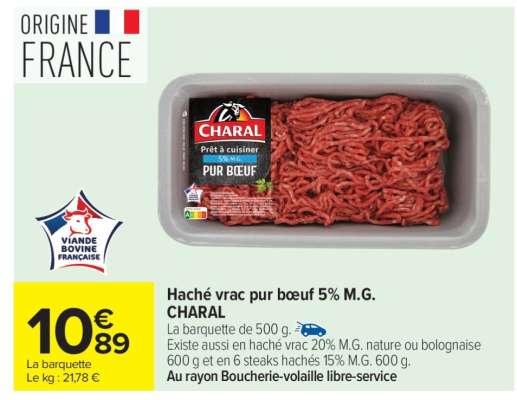 Haché vrac pur bœuf 5% M.G. CHARAL