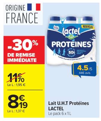 Lait U.H.T Protéines* LACTEL