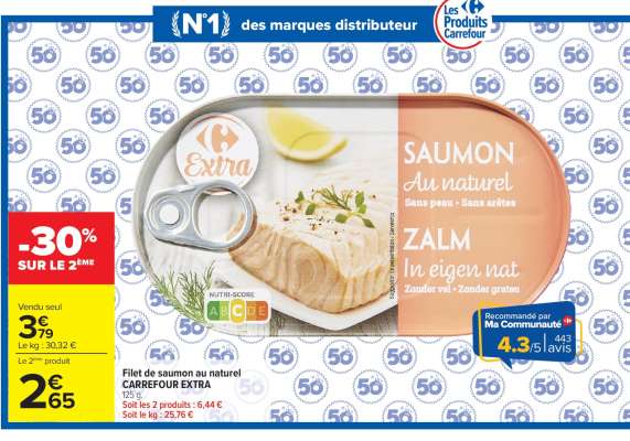 Saumon au naturel CARREFOUR EXTRA