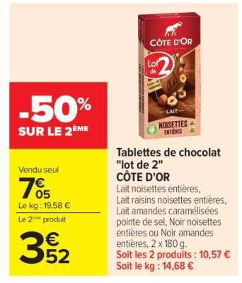 Tablettes de chocolat "Lot de 2" CÔTE D'OR