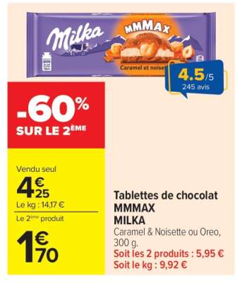 Tablettes de chocolat MMMAX MILKA