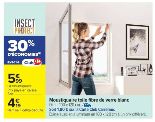 Moustiquaire toile fibre de verre blanc