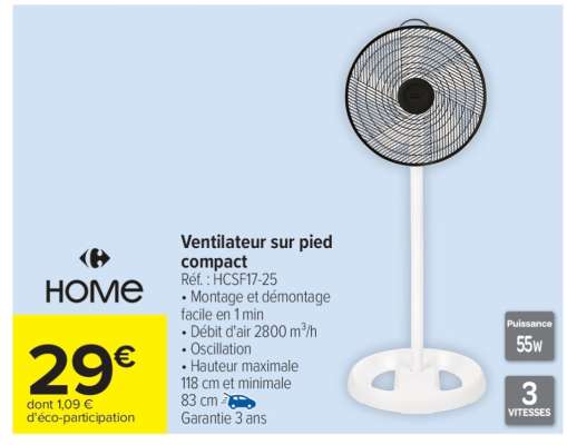 Ventilateur sur pied compact
