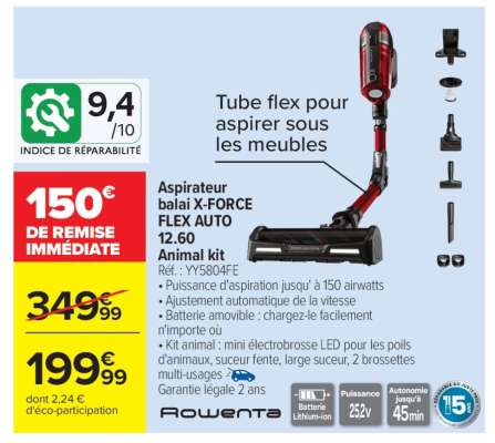 Aspirateur balai X-FORCE FLEX AUTO 12.60 Animal kit