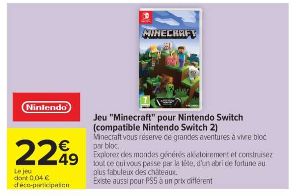 Jeu "Minecraft" pour Nintendo Switch