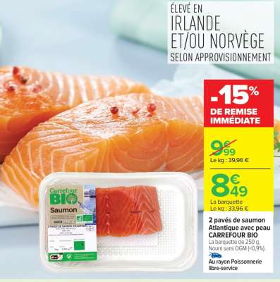 2 pavés de saumon Atlantique avec peau CARREFOUR BIO
