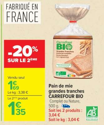 Pain de mie grandes tranches CARREFOUR BIO