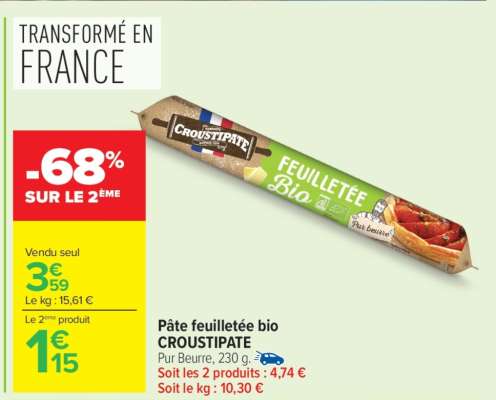 Pâte feuilletée bio CROUSTIPATE