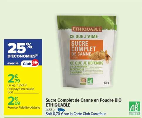 SUCRE COMPLET DE CANNE EN POUDRE BIO ETHIQUABLE