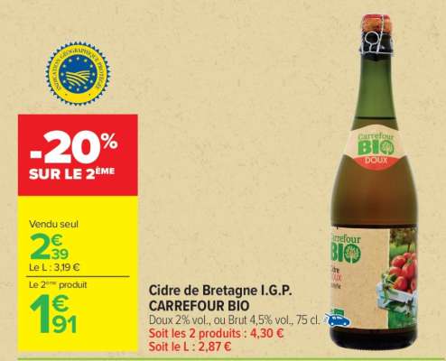 Cidre de Bretagne I.G.P. CARREFOUR BIO