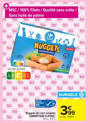 Nuggets de colin surgelés CARREFOUR CLASSIC'