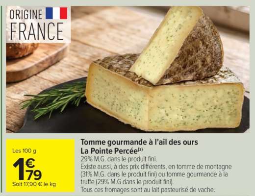 Tomme gourmande à l'ail des ours La Pointe Percée