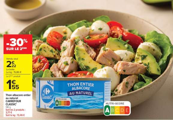 Thon Albacore entier au naturel CARREFOUR CLASSIC’