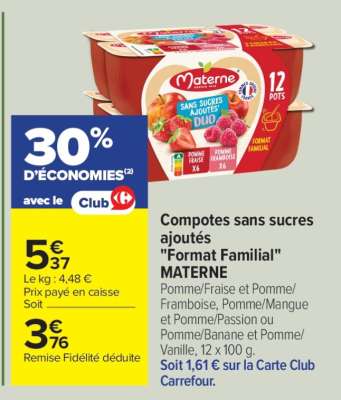 Compotes sans sucres ajoutés "Format Familial" MATERNE