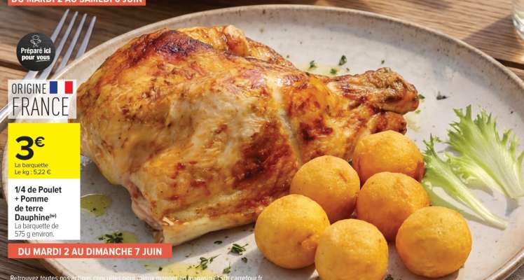 1/4 de Poulet + Pomme de terre Dauphine