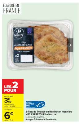 2 Filets de limande du Nord façon meunière MSC CARREFOUR Le Marché