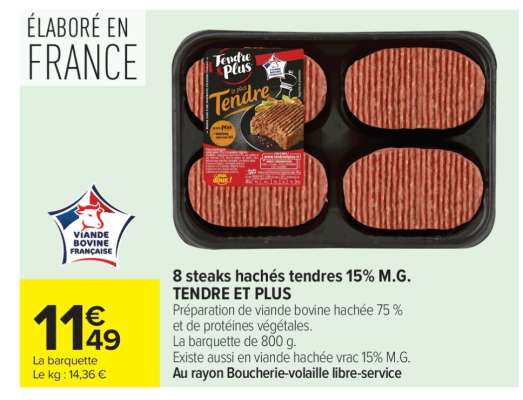 8 steaks hachés tendres 15% M.G. TENDRE ET PLUS