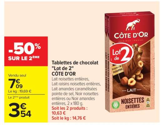 Tablettes de chocolat "Lot de 2" CÔTE D'OR