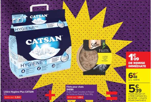 Litière Hygiène Plus CATSAN 10L + Filets pour chats SHEBA