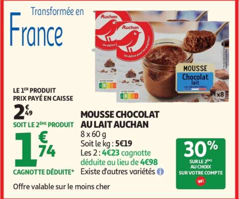 MOUSSE CHOCOLAT AU LAIT AUCHAN
