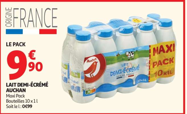 Lait Demi-Écrémé Auchan