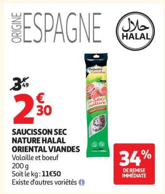 SAUCISSON SEC NATURE HALAL ORIENTAL VIANDES