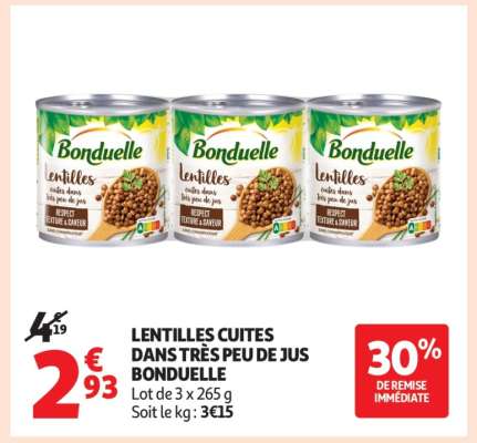 LENTILLES CUITES DANS TRÈS PEU DE JUS "BONDUELLE"