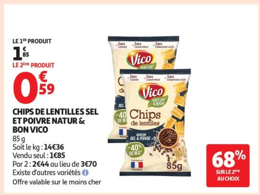 CHIPS DE LENTILLES SEL ET POIVRE NATUR & BON VICO