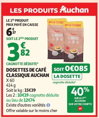 DOSETTES DE CAFÉ CLASSIQUE AUCHAN