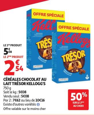 CÉRÉALES CHOCOLAT AU LAIT TRÉSOR KELLOGG'S