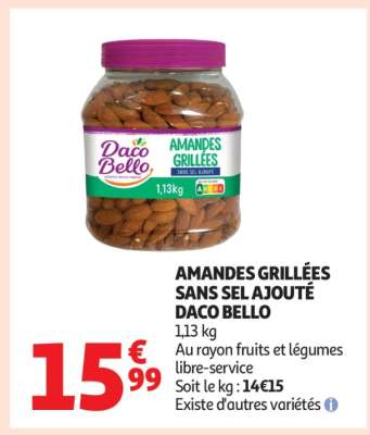 AMANDES GRILLÉES SANS SEL AJOUTÉ 'DACO BELLO'