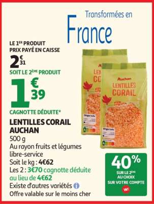 Lentilles Corail Auchan