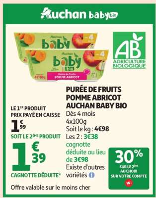 PURÉE DE FRUITS POMME ABRICOT AUCHAN BABY BIO