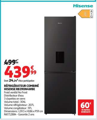 RÉFRIGÉRATEUR COMBINÉ HISENSE RB390N4WBE