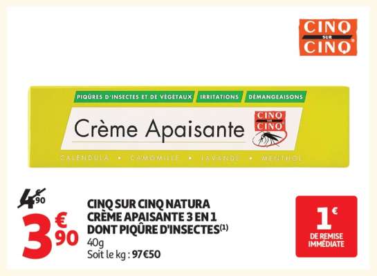 CINQ SUR CINQ NATURA CRÈME APAISANTE 3 EN 1