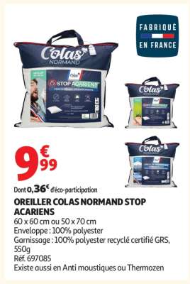 OREILLER COLAS NORMAND STOP ACARIENS