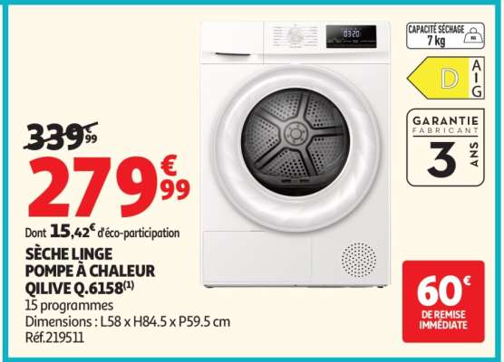 SÈCHE LINGE POMPE À CHALEUR QILIVE Q.6158