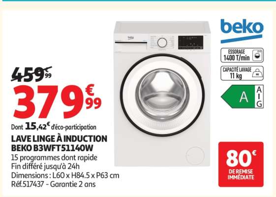 LAVE LINGE À INDUCTION BEKO B3WFT51140W