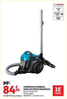 ASPIRATEUR TRAÎNEAU SANS SAC BOSCH BGS05A221