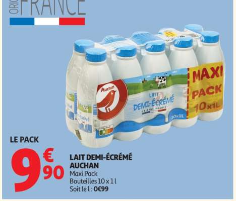 Lait Demi-Écrémé Auchan