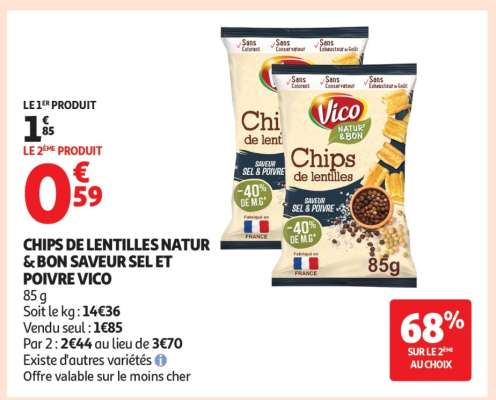 CHIPS DE LENTILLES NATUR & BON SAVEUR SEL ET POIVRE VICO